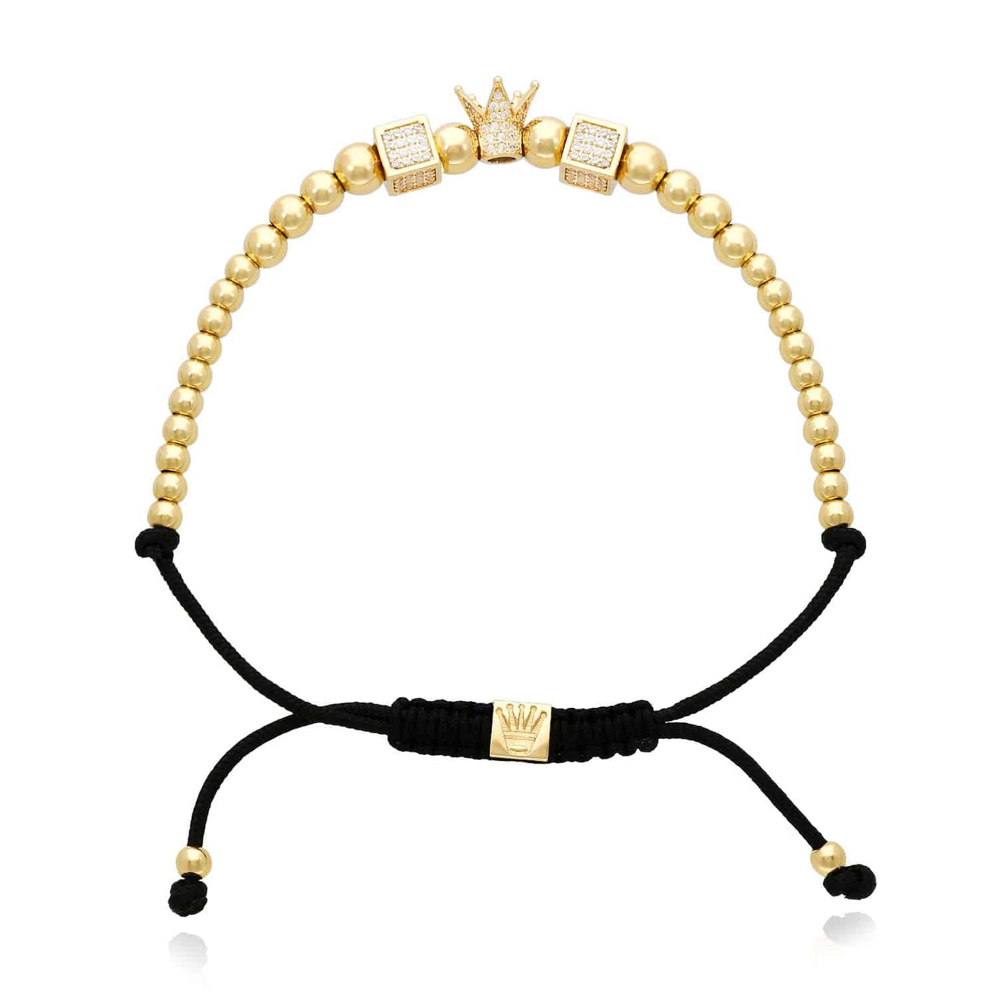 14K Gold CZ 6mm Crown Adjustable Graduated Bead Bolo Bracelet 9"