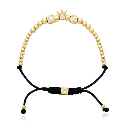 14K Gold CZ 6mm Crown Adjustable Graduated Bead Bolo Bracelet 9"
