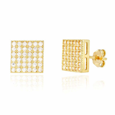 0.70CTW CZ 14K Yellow Gold Square Pave Stud Earrings 0.35"