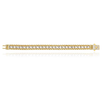 Solid 10K Gold Two-Tone 11mm CZ Pave Clasp Jubilee Bracelet 8.25"