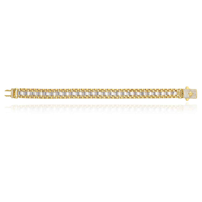 10K Two-Tone Gold 11mm CZ Pave Clasp Jubilee Bracelet (Solid Links) 8.25"