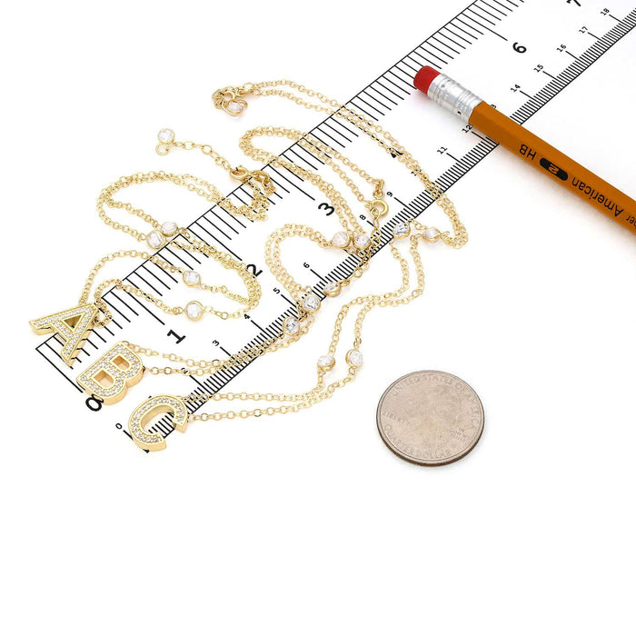 14K Gold CZ Initial By The Yard Necklace (Solid Links) 17"-18" Adjustable