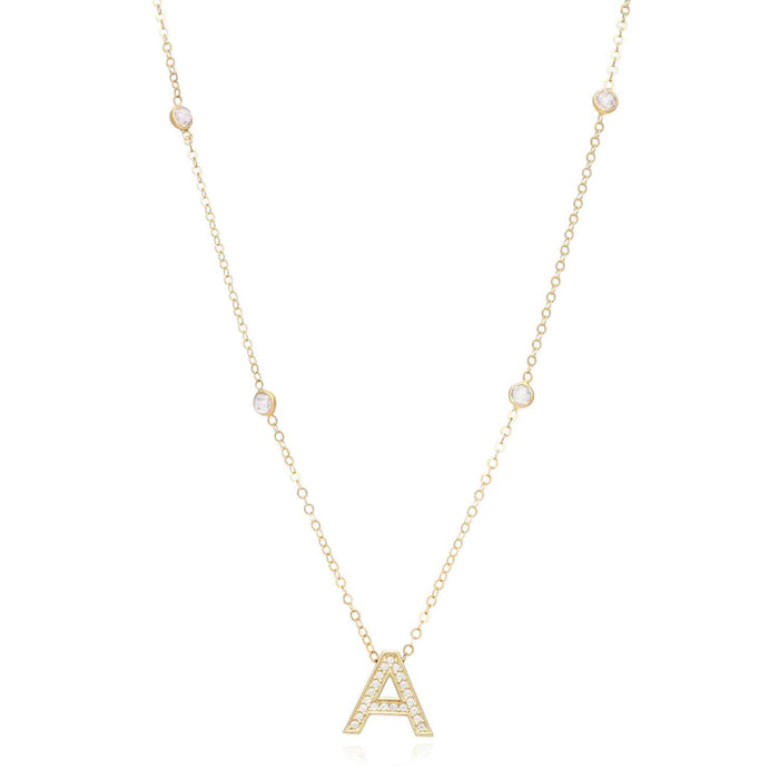 14K Gold CZ Initial By The Yard Necklace (Solid Links) 17"-18" Adjustable