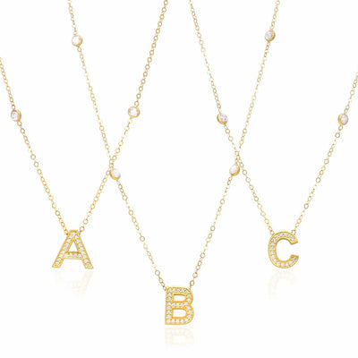 14K Gold CZ Initial By The Yard Necklace (Solid Links) 17"-18" Adjustable