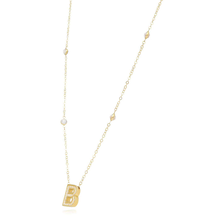 14K Gold CZ Initial By The Yard Necklace (Solid Links) 17"-18" Adjustable