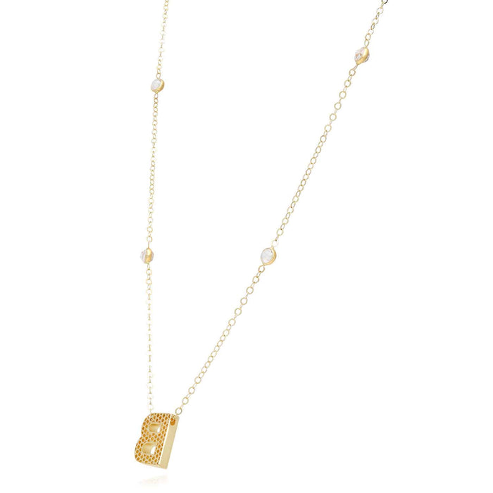14K Gold CZ Initial By The Yard Necklace (Solid Links) 17"-18" Adjustable