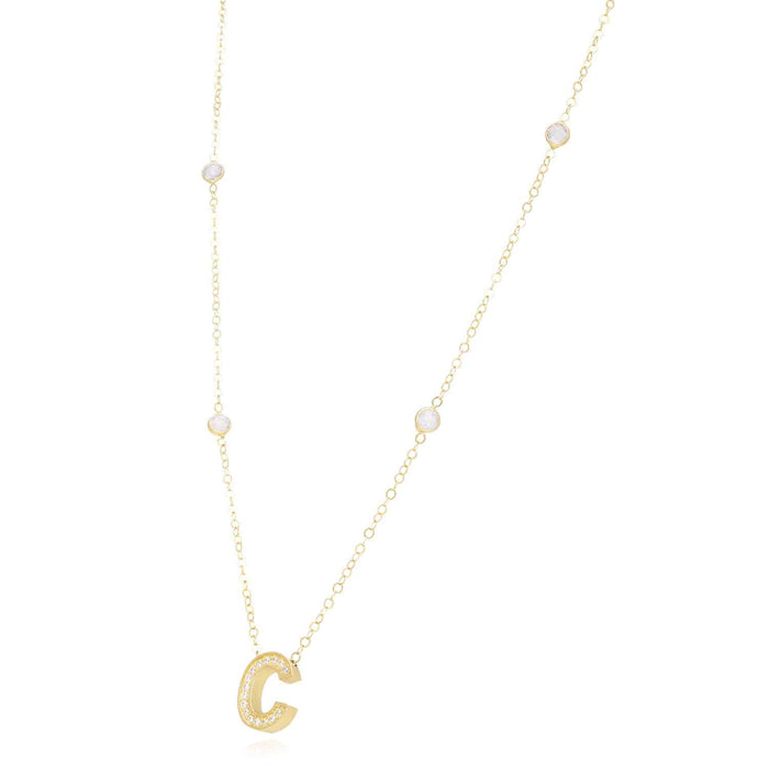 14K Gold CZ Initial By The Yard Necklace (Solid Links) 17"-18" Adjustable