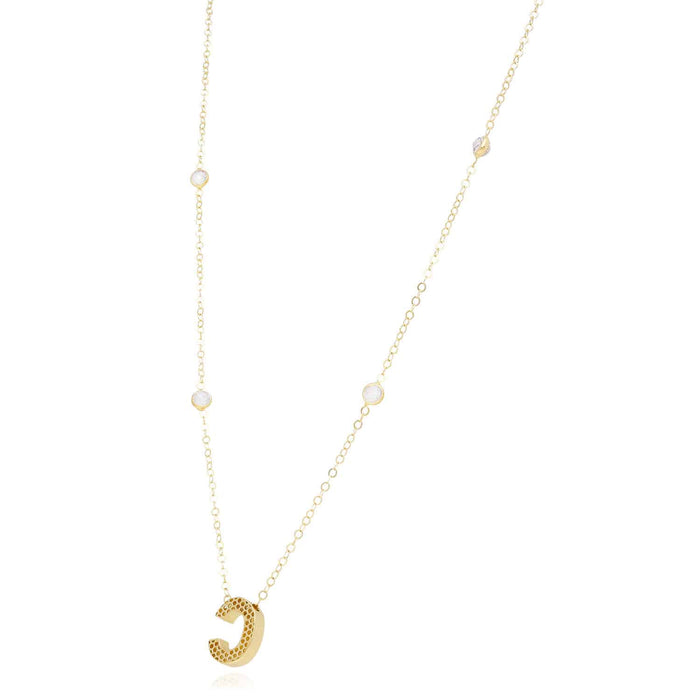 14K Gold CZ Initial By The Yard Necklace (Solid Links) 17"-18" Adjustable