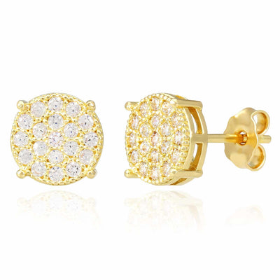 0.40CTW CZ Pave 14K Yellow Gold Round Cluster Stud Earrings