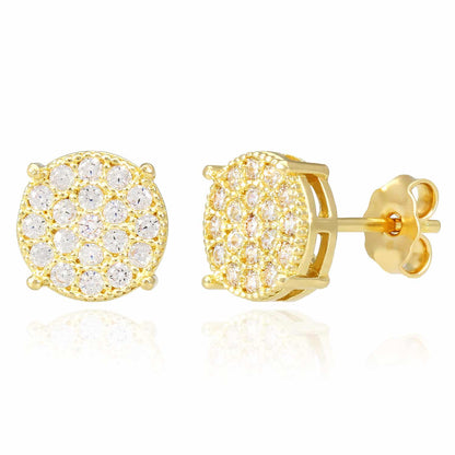 0.40CTW CZ Pave 14K Yellow Gold Round Cluster Stud Earrings