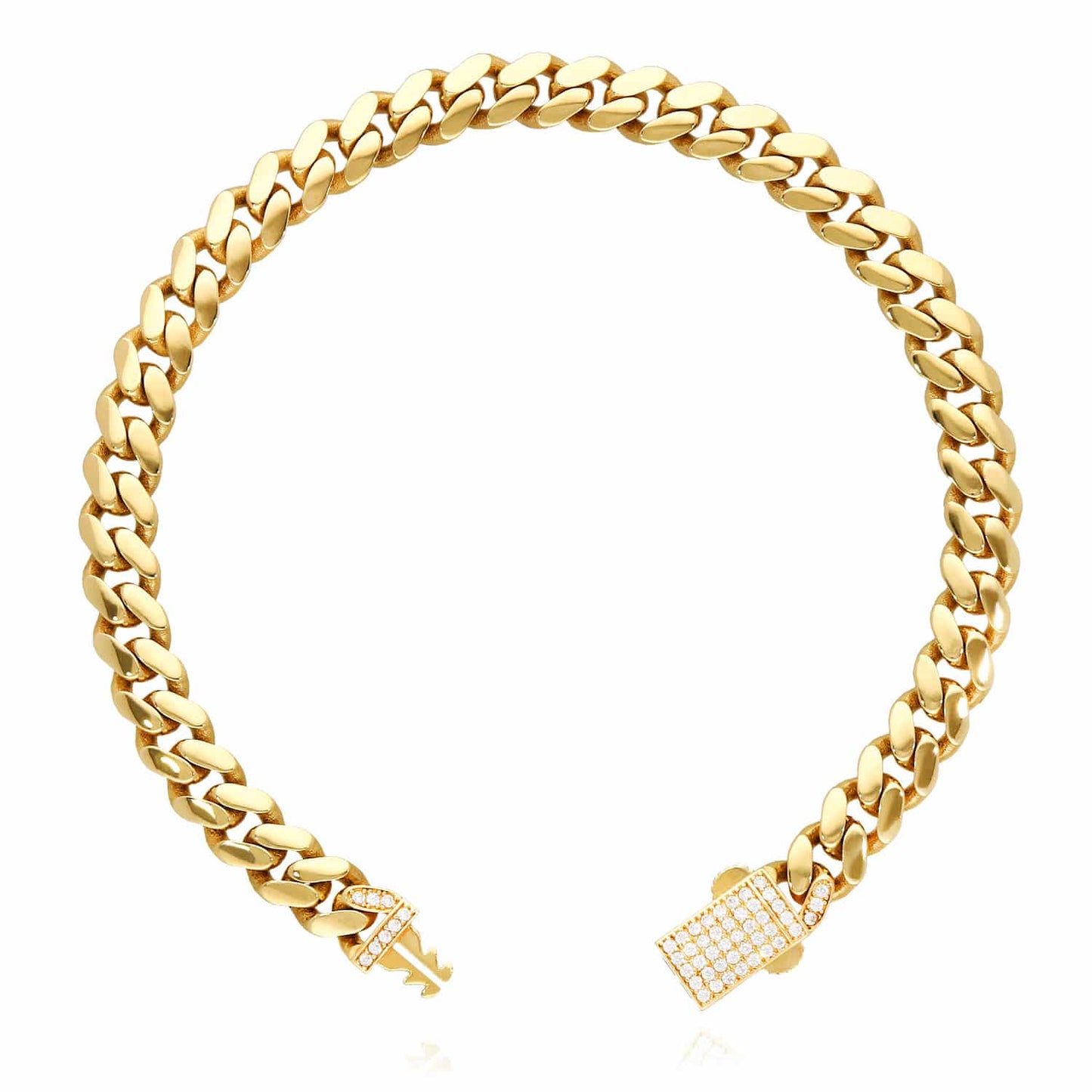 14K Gold 7mm Hollow Miami CZ Pave Box Clasp Bracelet 7.25"-10"