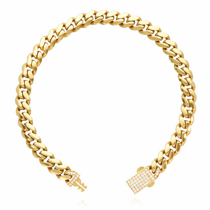 14K Gold 7mm Hollow Miami CZ Pave Box Clasp Bracelet 7.25"-10"
