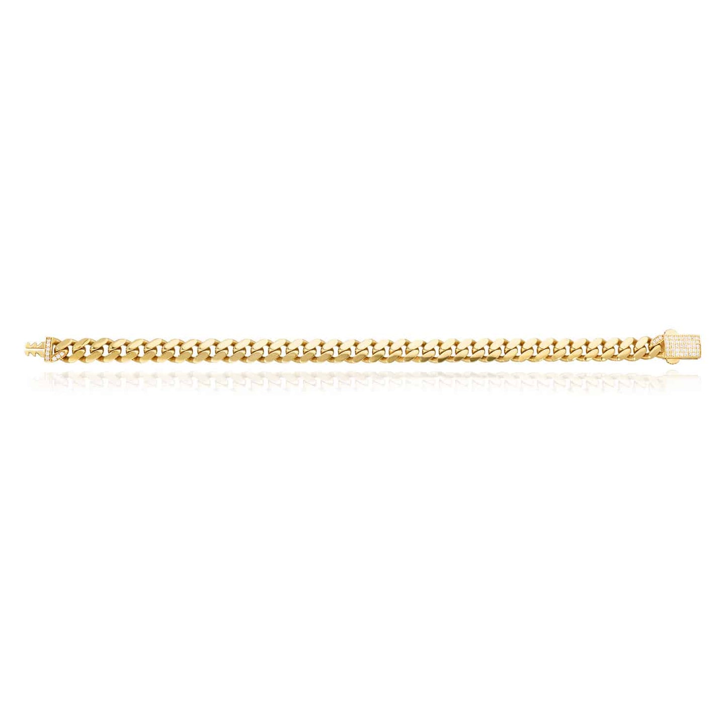 14K Gold 7mm Hollow Miami CZ Pave Box Clasp Bracelet 7.25"-10"
