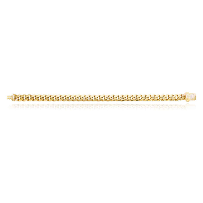 14K Gold 7mm Miami CZ Pave Box Clasp Bracelet (Hollow) 7.25"-10"