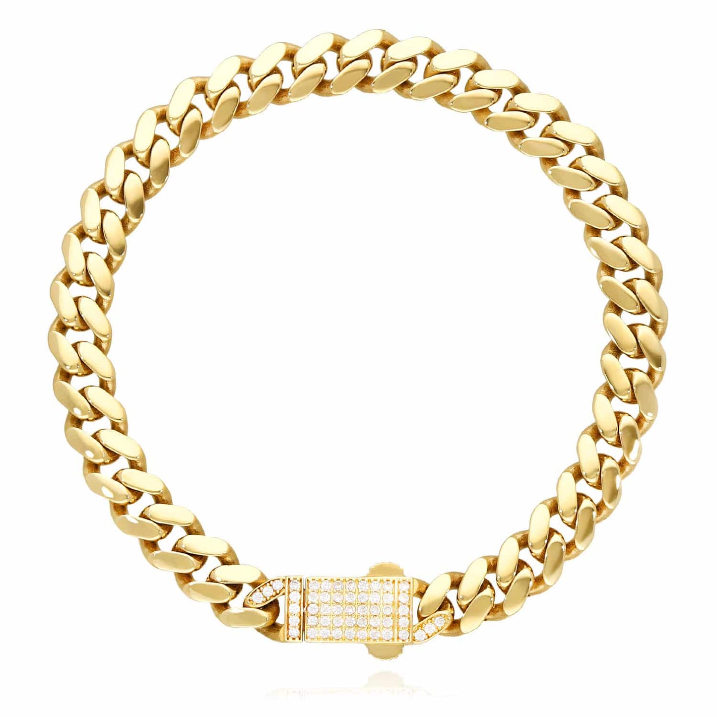 14K Gold 7mm Hollow Miami CZ Pave Box Clasp Bracelet 7.25"-10"