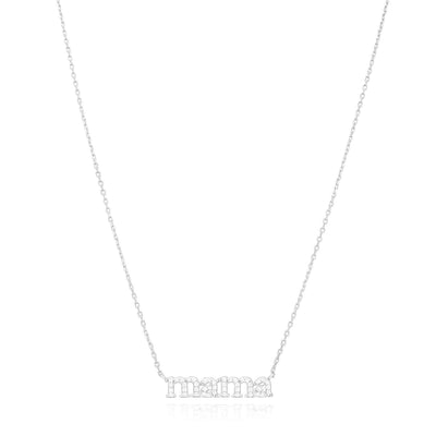 14K Yellow White Gold Over Sterling Silver CZ MAMA Plate Cable Necklace (Solid Links) 16"-18" Adjustable