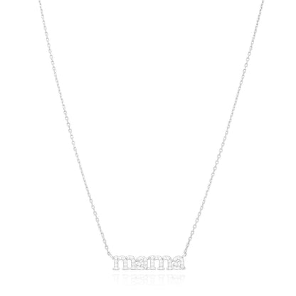 14K Yellow White Gold Over Silver CZ MAMA Plate Cable Necklace 16-18" Adjustable