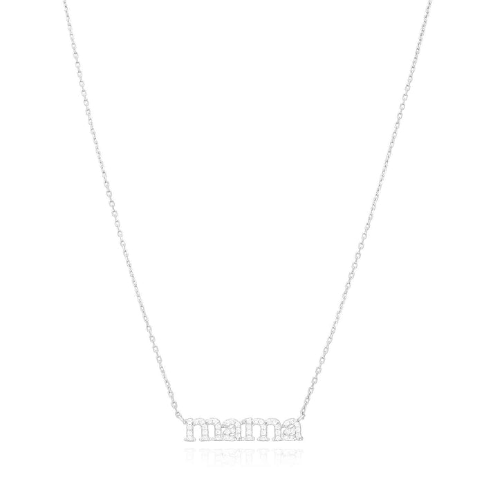 14K Yellow White Gold Over Sterling Silver CZ MAMA Plate Cable Necklace (Solid Links) 16"-18" Adjustable