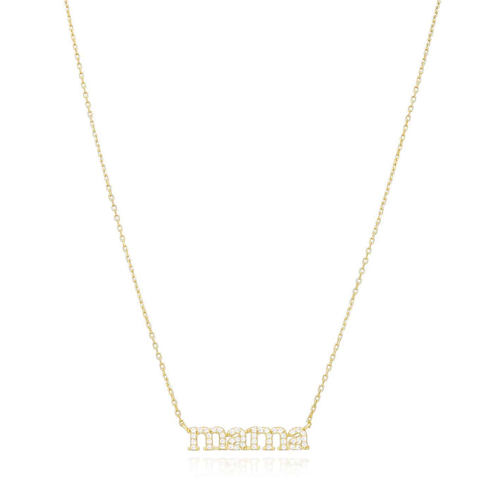 14K Yellow White Gold Over Sterling Silver CZ MAMA Plate Cable Necklace (Solid Links) 16"-18" Adjustable