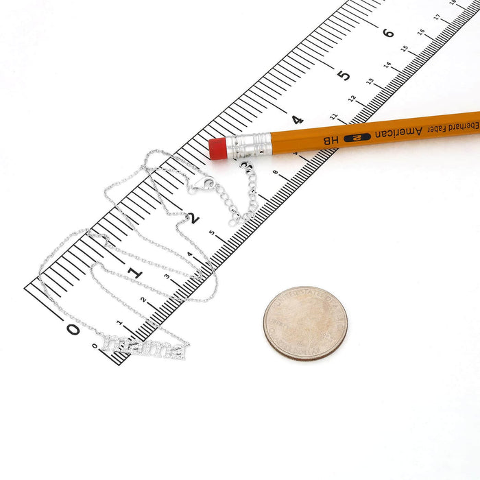 14K Yellow White Gold Over Sterling Silver CZ MAMA Plate Cable Necklace (Solid Links) 16"-18" Adjustable