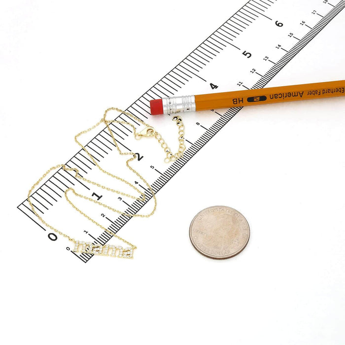 14K Yellow White Gold Over Sterling Silver CZ MAMA Plate Cable Necklace (Solid Links) 16"-18" Adjustable