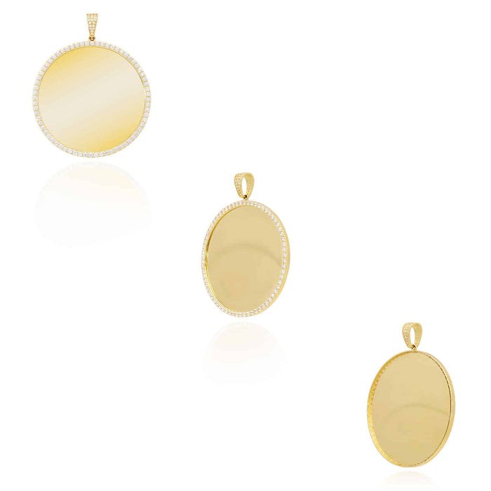 14K Yellow Gold CZ Round Memory Picture Pendant 1.2"-2"