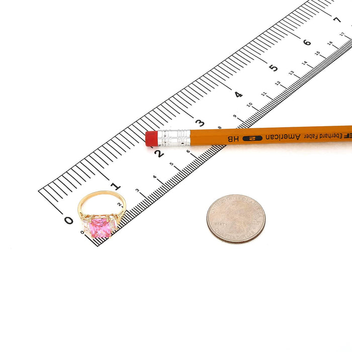 4CTW CZ Pink Tourmaline Radiant 3-Stone 14K Yellow Gold Engagement Ring