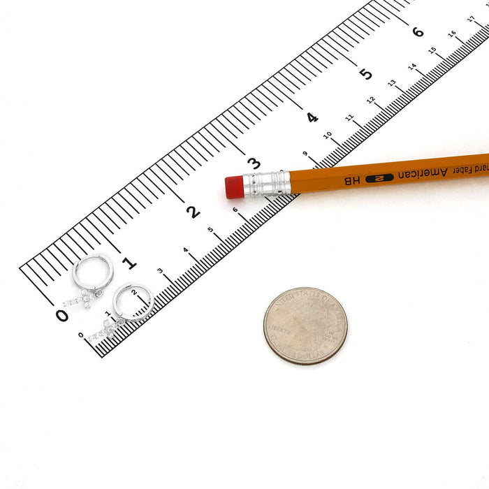 14K Yellow White Gold CZ Cross Huggie Hoop Earrings 0.94"