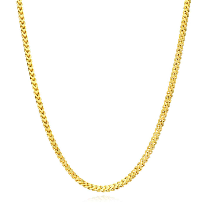 14K Gold Over Sterling Silver 3mm Franco Chain (Hollow) 16"-26"