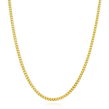 14K Gold Over Silver 2.5mm Hollow Franco Chain 16"-26"
