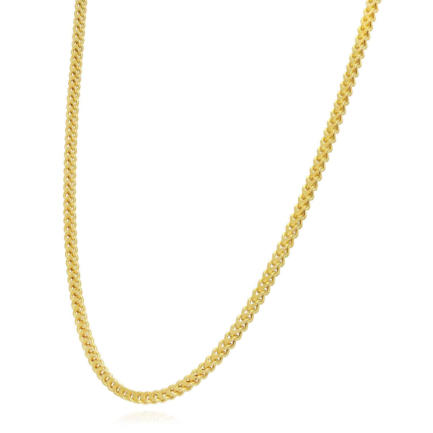 14K Gold Over Silver 2.5mm Hollow Franco Chain 16"-26"