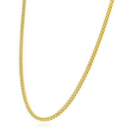 14K Gold Over Silver 2.5mm Hollow Franco Chain 16"-26"