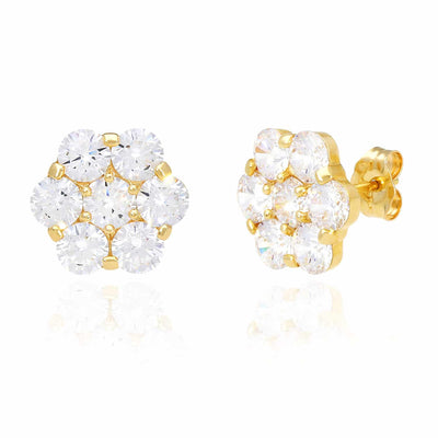 3.5CTW CZ Flower Cluster 12mm 14K Yellow Gold Stud Earrings