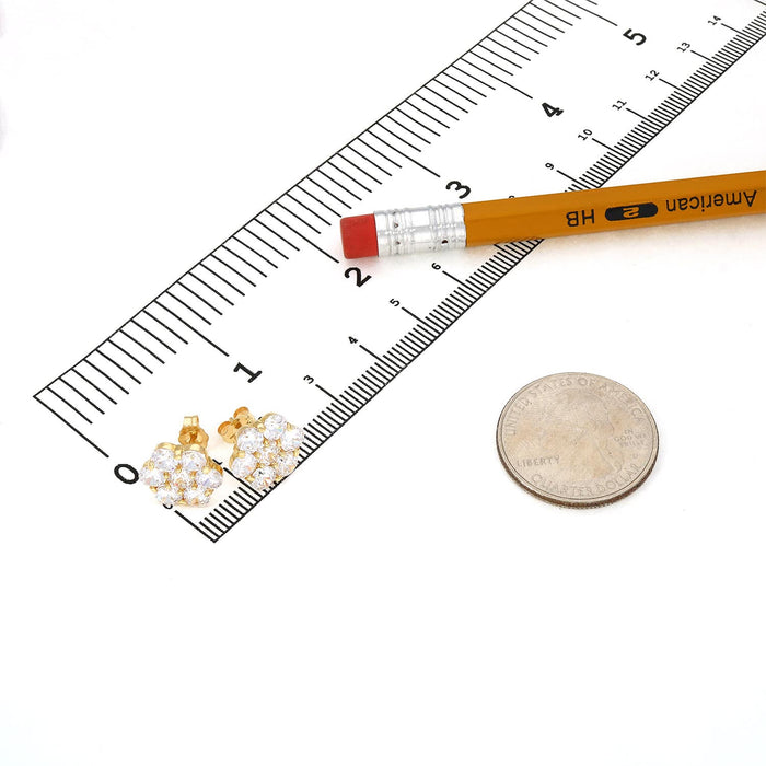 3.5CTW CZ Flower Cluster 12mm 14K Yellow Gold Stud Earrings