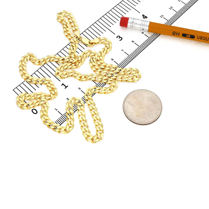 14K Yellow Gold Over Sterling Silver 5mm Cuban Chain (Solid Links) 16"-30"