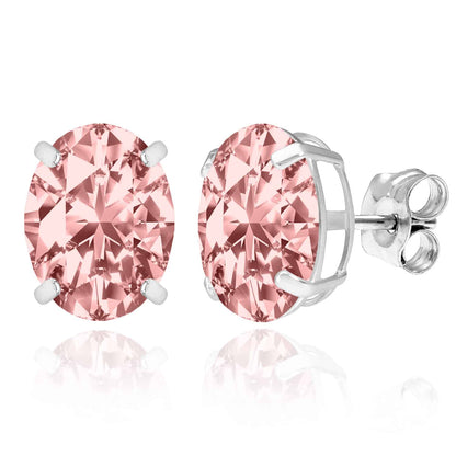 5CTW Birthstone Oval Simulated Gemstone Basket-Set 14K White Gold Stud Earrings