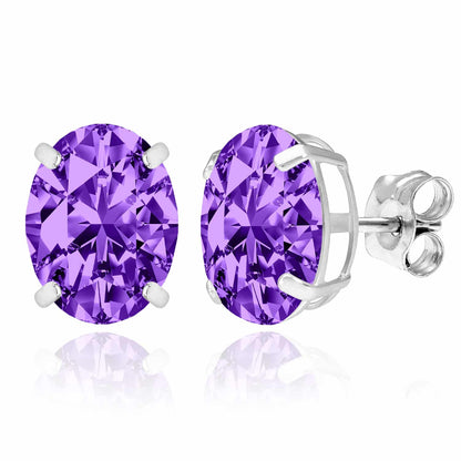 5CTW Birthstone Oval Simulated Gemstone Basket-Set 14K White Gold Stud Earrings