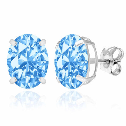 5CTW Birthstone Oval Simulated Gemstone Basket-Set 14K White Gold Stud Earrings
