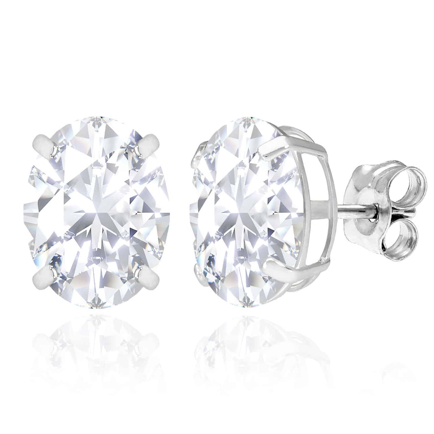 5CTW Birthstone Oval Simulated Gemstone Basket-Set 14K White Gold Stud Earrings