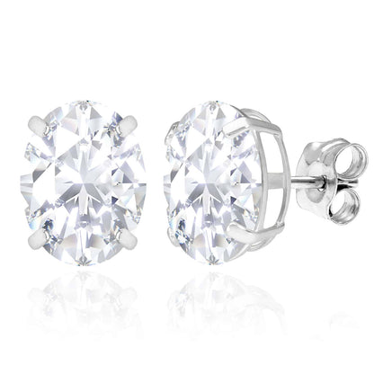 5CTW Birthstone Oval Simulated Gemstone Basket-Set 14K White Gold Stud Earrings
