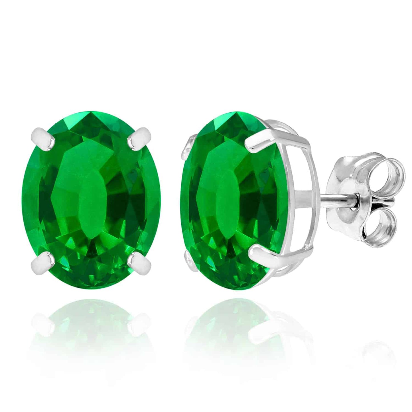 5CTW Birthstone Oval Simulated Gemstone Basket-Set 14K White Gold Stud Earrings