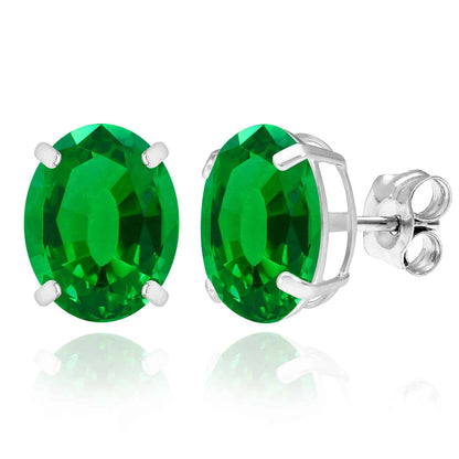 5CTW Birthstone Oval Simulated Gemstone Basket-Set 14K White Gold Stud Earrings