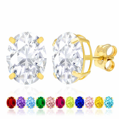 5CTW Birthstone Oval Gemstone Basket-Set 14K Gold Stud Earrings