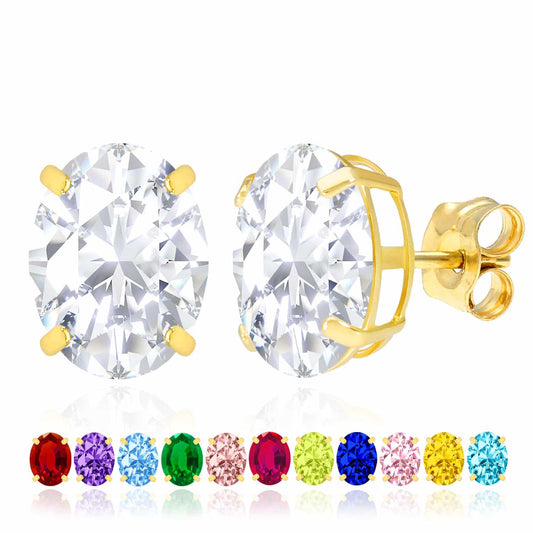 5CTW Birthstone Oval Simulated Gemstone Basket-Set 14K Gold Stud Earrings