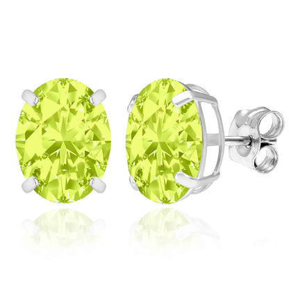5CTW Birthstone Oval Simulated Gemstone Basket-Set 14K White Gold Stud Earrings