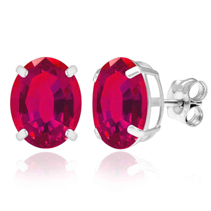 5CTW Birthstone Oval Simulated Gemstone Basket-Set 14K White Gold Stud Earrings