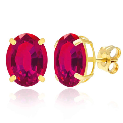 5CTW Birthstone Oval Simulated Gemstone Basket-Set 14K Gold Stud Earrings