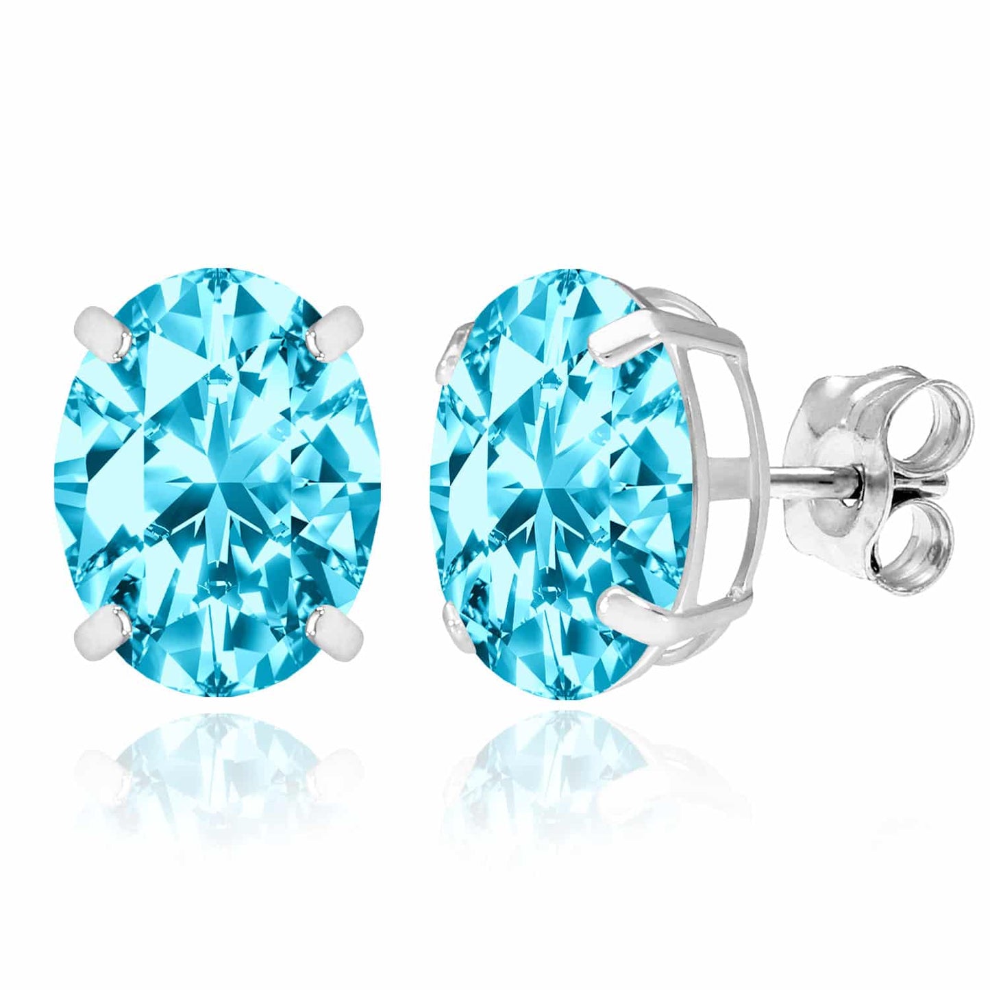 5CTW Birthstone Oval Simulated Gemstone Basket-Set 14K White Gold Stud Earrings