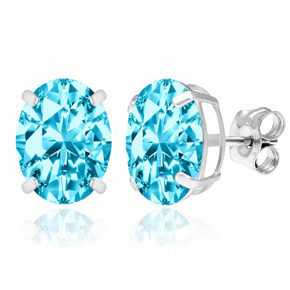 5CTW Birthstone Oval Simulated Gemstone Basket-Set 14K White Gold Stud Earrings