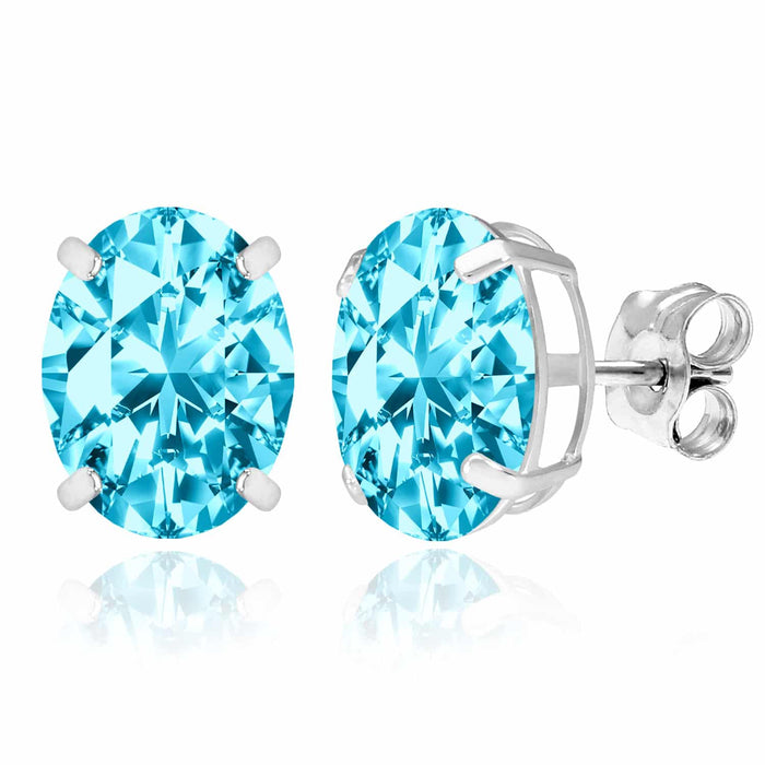 5CTW Birthstone Oval Gemstone Basket-Set 14K White Gold Stud Earrings